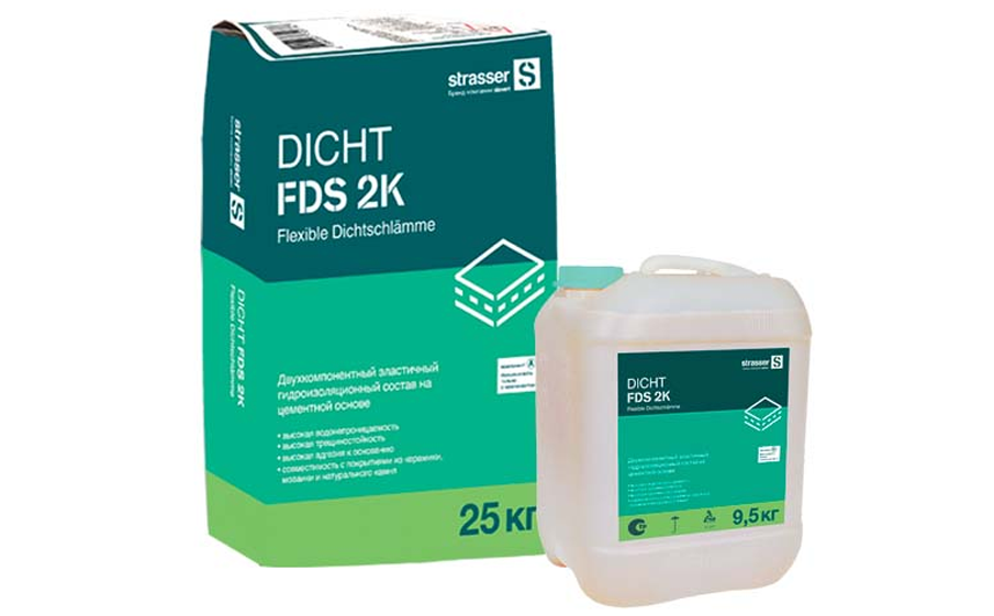 Эластичный гидроизоляционный состав strasser DICHT FDS 2K-A на цементной основе, 25 кг
