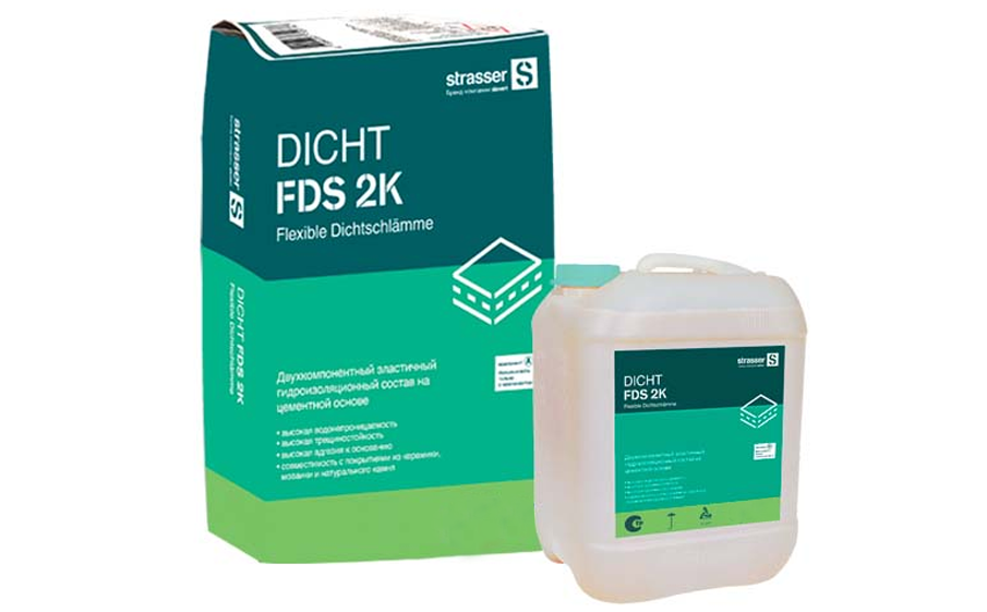 Эластичный гидроизоляционный состав strasser DICHT FDS 2K-A на цементной основе, 9,5 кг