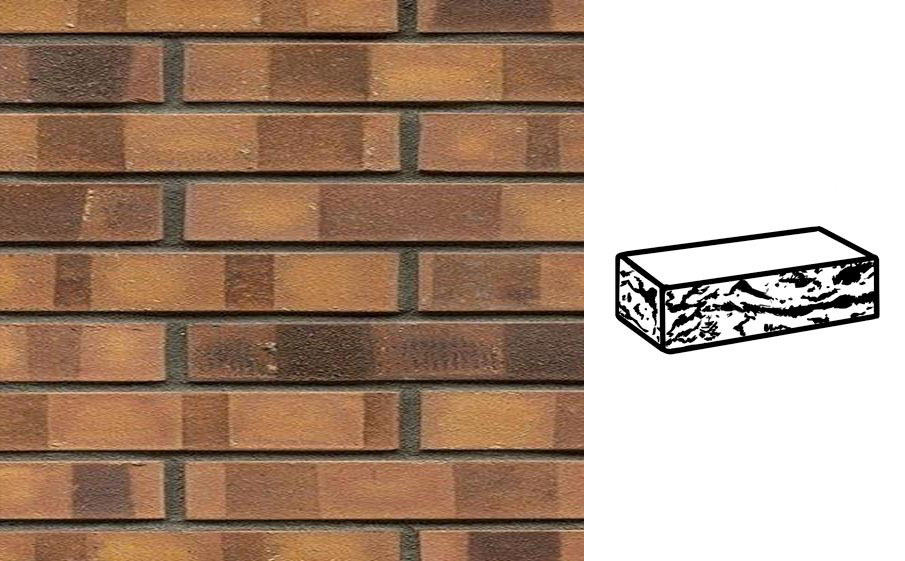 Кирпич клинкерный Muhr 08 K Lachsrot Kohle готик, 290*90*40 мм