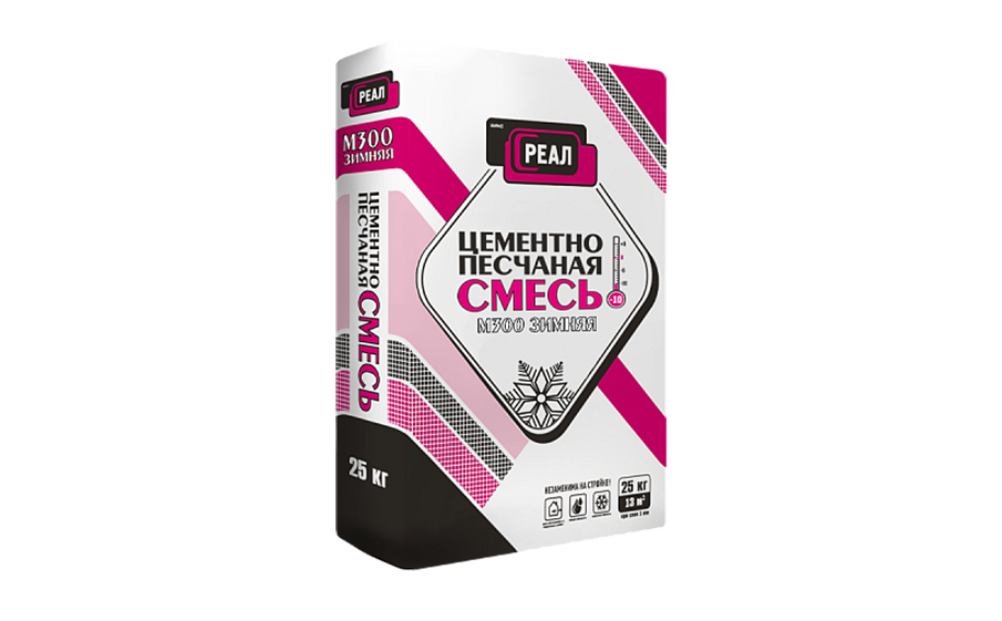 Цементно-песчаная смесь РЕАЛ М300 зимняя, 25 кг