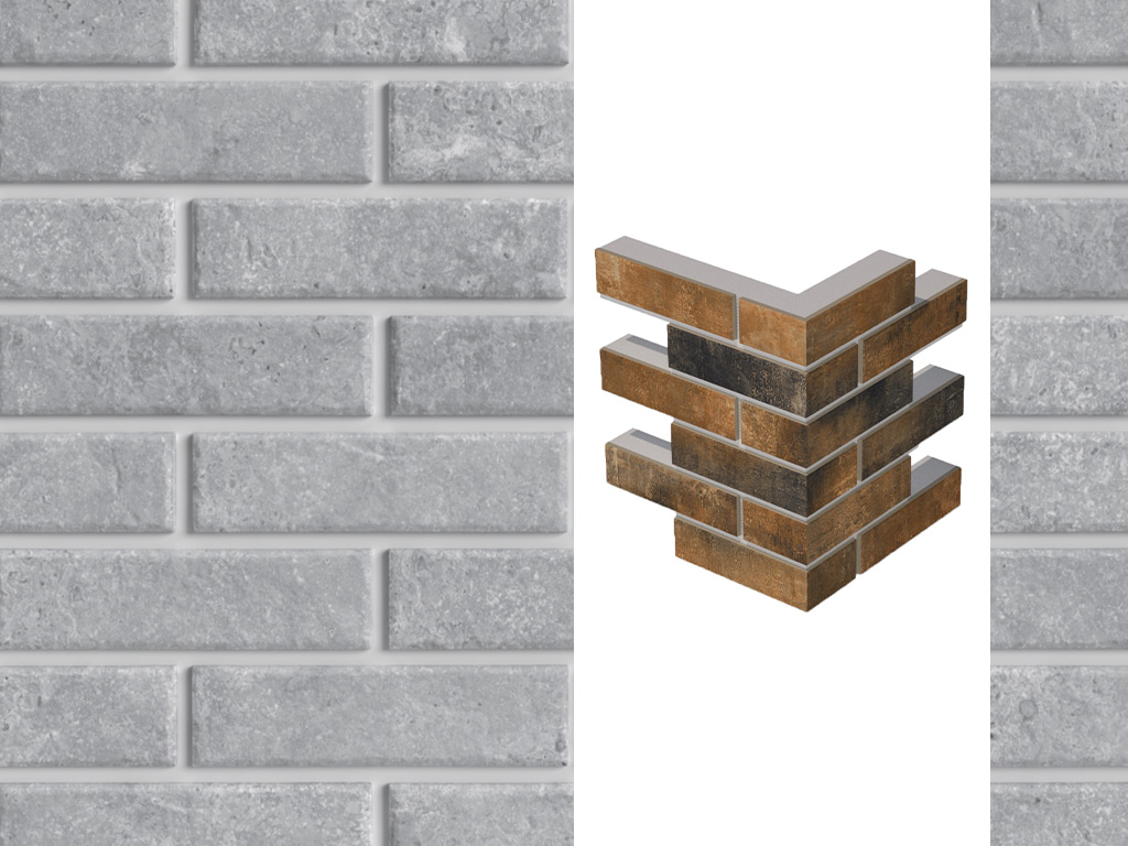 Термопанель угловая ППС с клинкерной плиткой толщиной 8,5 мм BestPoint Exclusive Cement Gray 243/365*470*80 мм