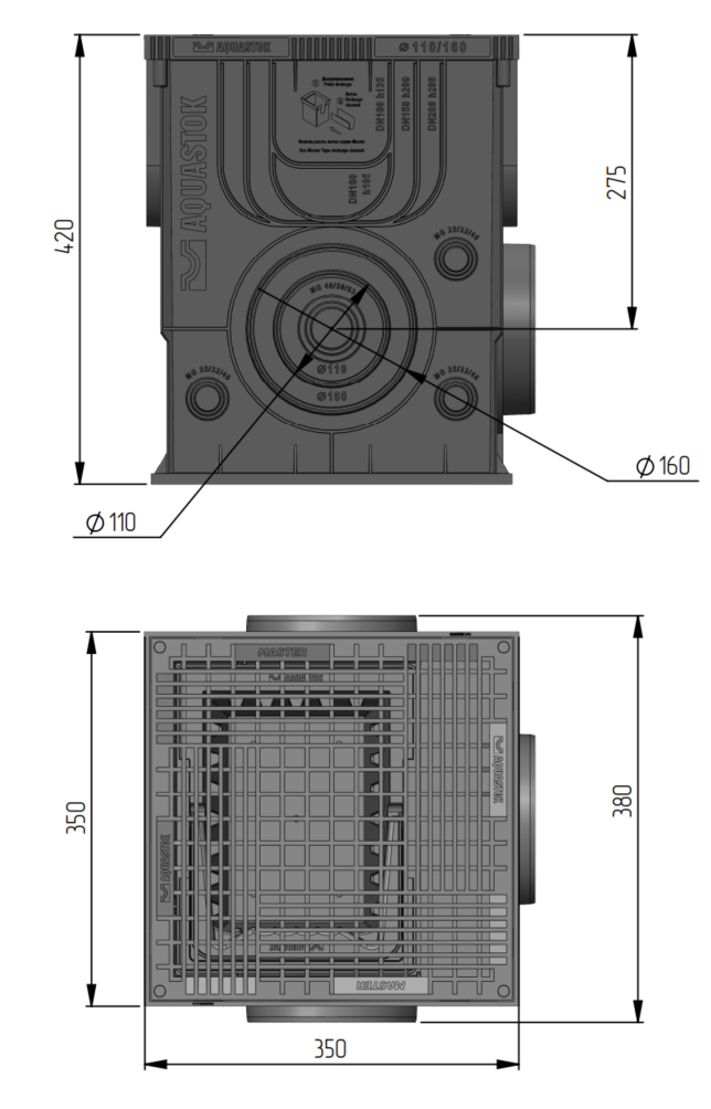 Дождеприемник пластиковый в сборе с решеткой AQUASTOK Master, 350*350*420 мм