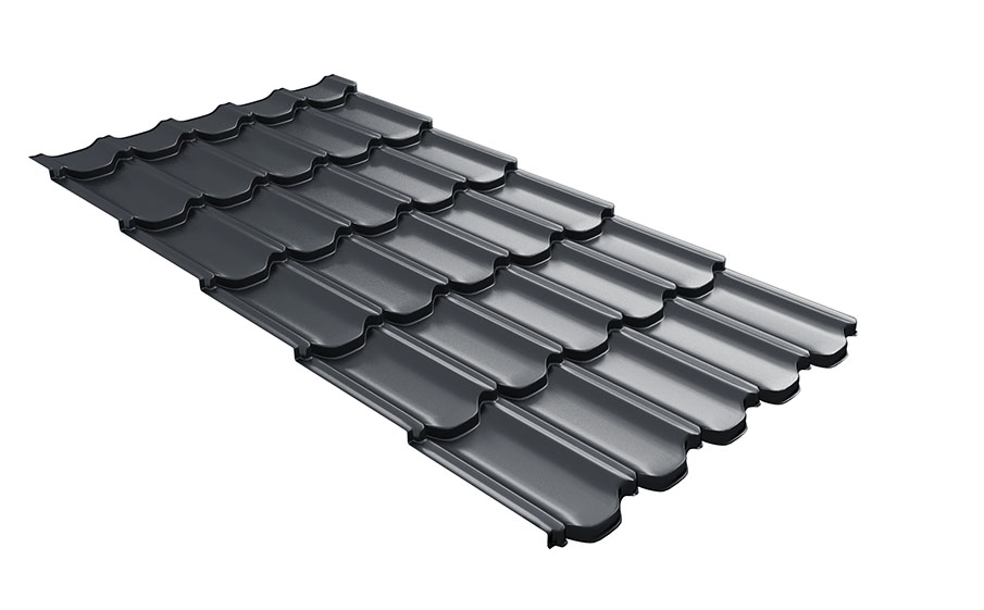 Металлочерепица Grand Line Kvinta plus 3D PurPro Matt RAL 7024 мокрый асфальт