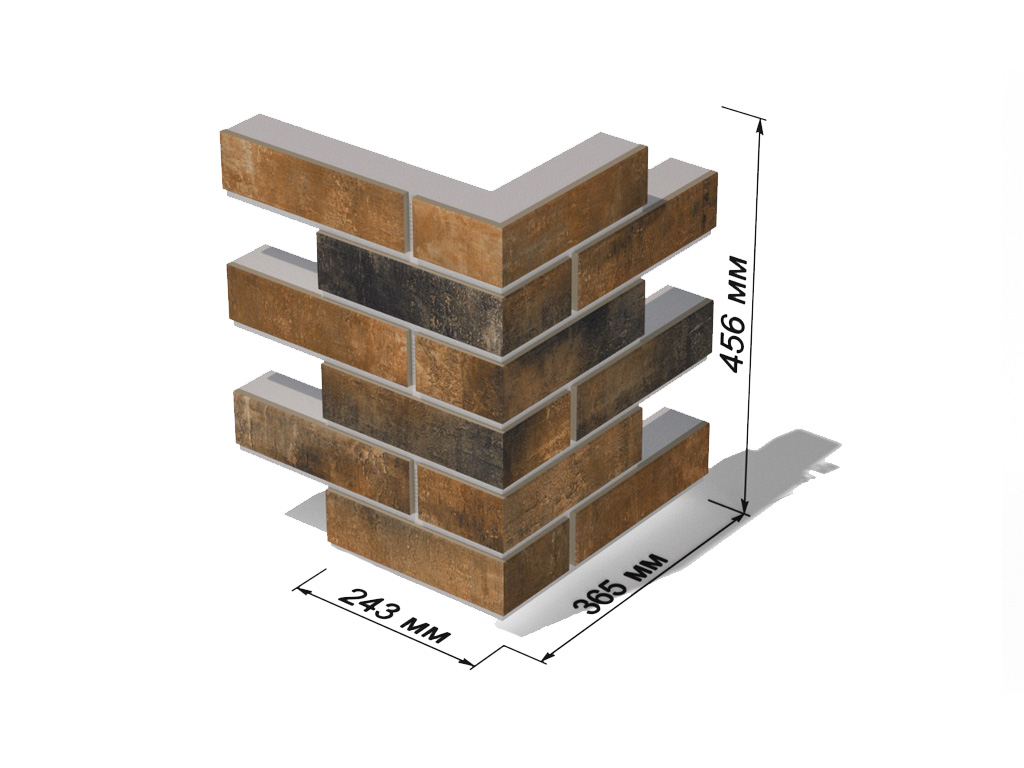 Термопанель угловая ППС с клинкерной плиткой толщиной 8,5 мм BestPoint Exclusive Cement Dark 234/365*470*50 мм