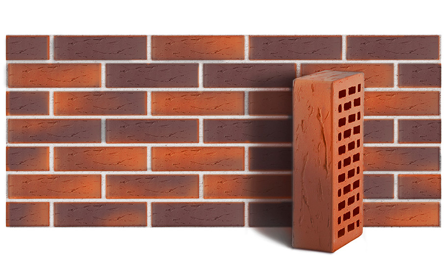Кирпич облицовочный ЛСР Красный Флэшинг рустик 250*120*65 мм