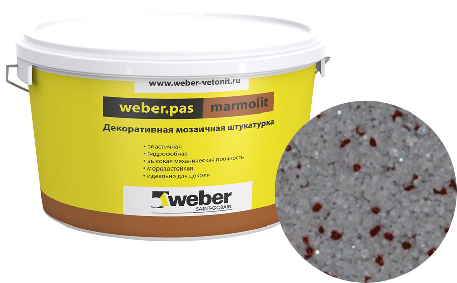 Декоративная мозаичная штукатурка weber.pas marmolit, k14 S, 25 кг