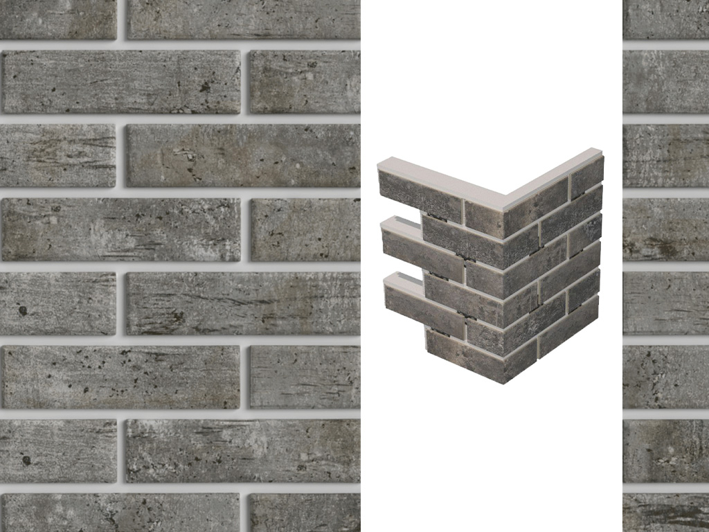Термопанель для левого оконного откоса ППС с клинкерной плиткой 12 мм BestPoint Exclusive Cement Dark, 374/385*470*60 мм
