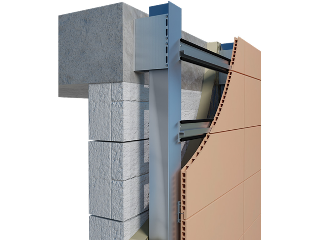 Подсистема НФС KAFT для терракотовых и керамических плит, крепление скрытым способом на планках