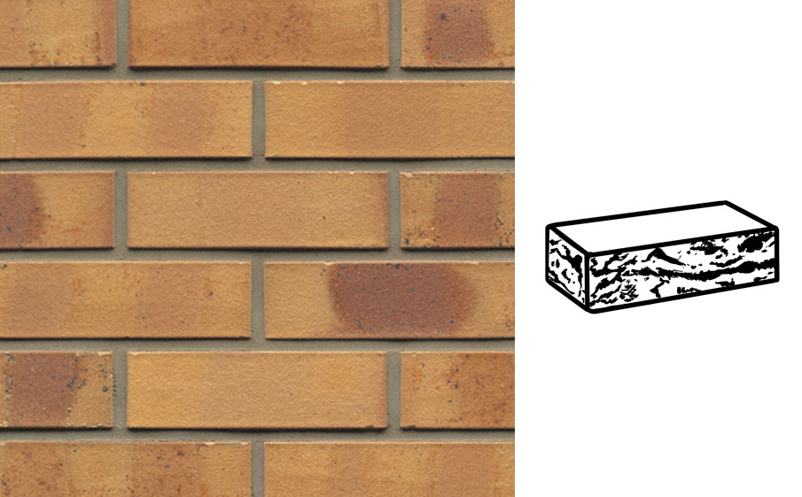 Кирпич клинкерный Muhr 06 K Hellbraun-bunt Kohle готик, 240*55*71 мм