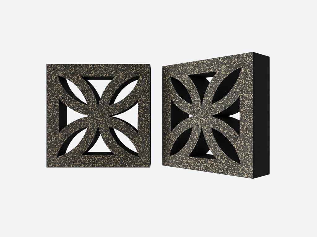 Декоративный бриз-блок Mesterra Кобого / Cobogo 0201, черный LUX, 250*250*50 мм