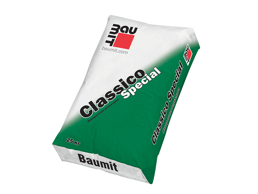 Минеральная штукатурка Baumit Classico Special, шуба 1 мм, супербелая, 25 кг
