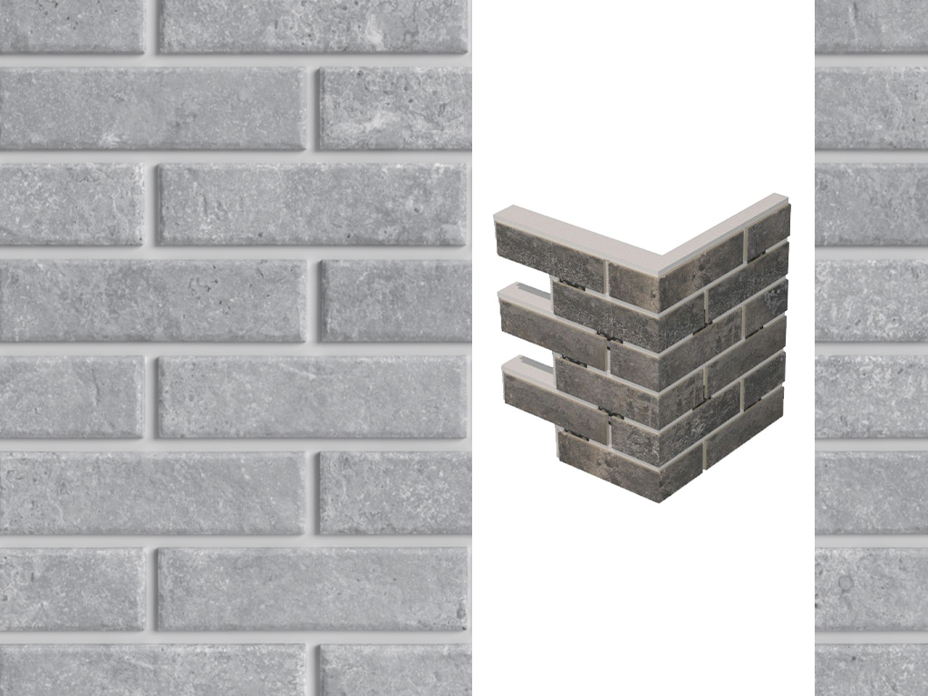 Термопанель для левого оконного откоса ППС с клинкерной плиткой 12 мм BestPoint Exclusive Cement Gray, 374/385*470*60 мм