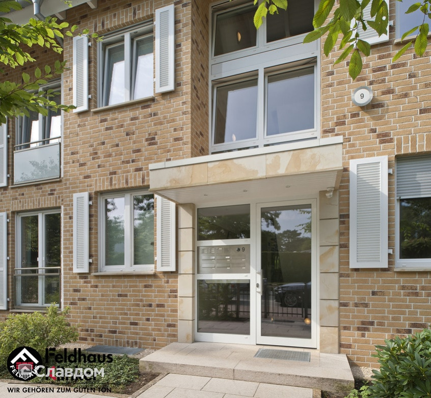 Жилой дом с облицовкой кирпичом Feldhaus Klinker 688 sintra sabioso