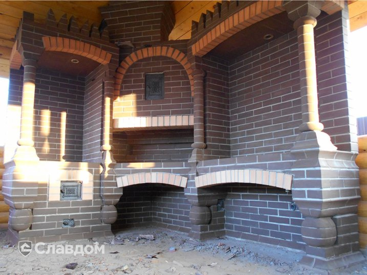 Печной комплекс с облицовкой полнотелым кирпичом КС-Керамик Шоколад и Лотос