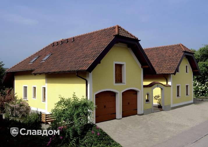 Частный дом с черепицей TONDACH Самба 43-красный антик duo ангоб