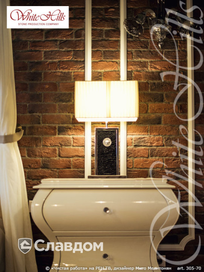 Спальная комната с применением облицовочного камня White Hills Бремен Брик 305-70