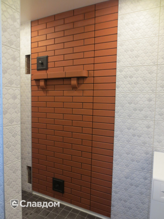 Печь с душевой стороны с применением облицовочного кирпича Lode Janka F15 +Janka
