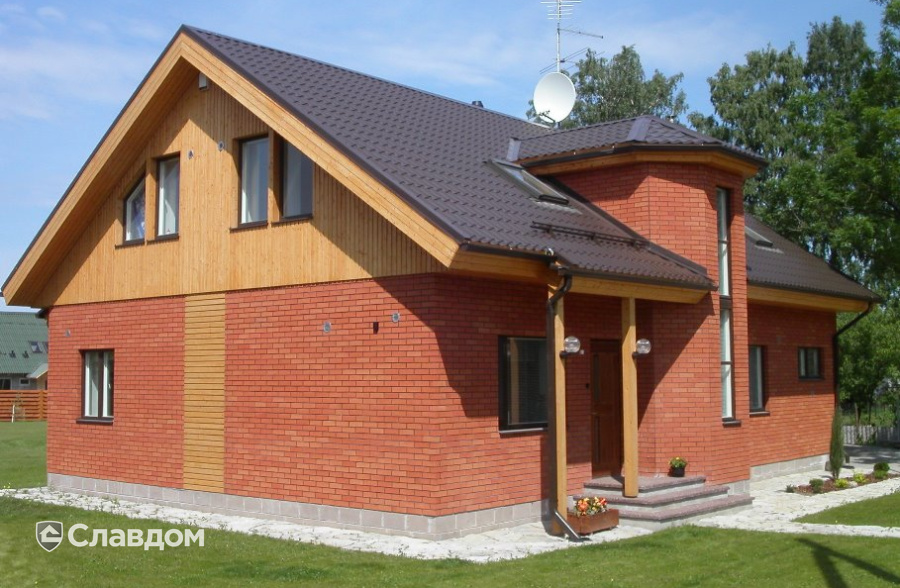 Одноэтажный коттедж с облицовкой кирпичом Terca Red гладкий