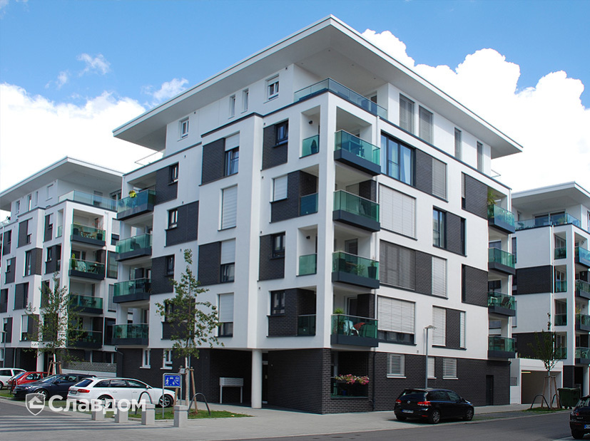 Жилой квартал с облицовкой фасадной плиткой Stroeher Keravette Chromatic 330 graphit