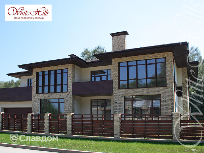 Коттедж с применением облицовочного камня White Hills Бремен Брик 305-20