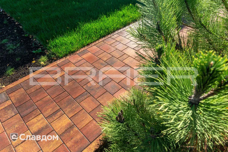 Частный дом с мощением тротуарной плиткой BRAER Старый город Color Mix Мальва