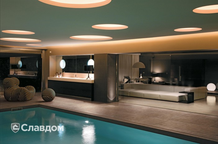 Оформление бассейна в доме плиткой Atlas Concorde Landstone Walnut