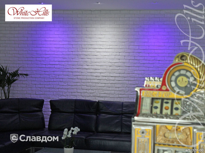 Гостиная с применением облицовочного камня White Hills Кельн брик 320-00