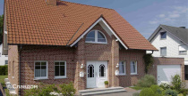 Загородный дом с облицовкой кирпичом Feldhaus Klinker 400 carmesi liso