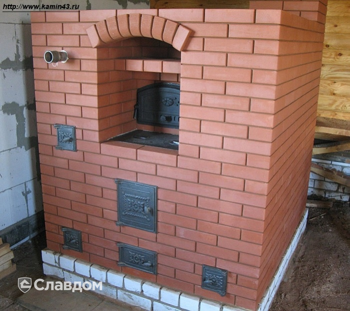Печь с хлебным регистром с облицовкой полнотелым кирпичом КС-Керамик Красный