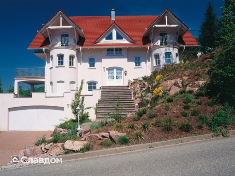 Особняк с черепицей Braas Топаз 13V натуральный красный