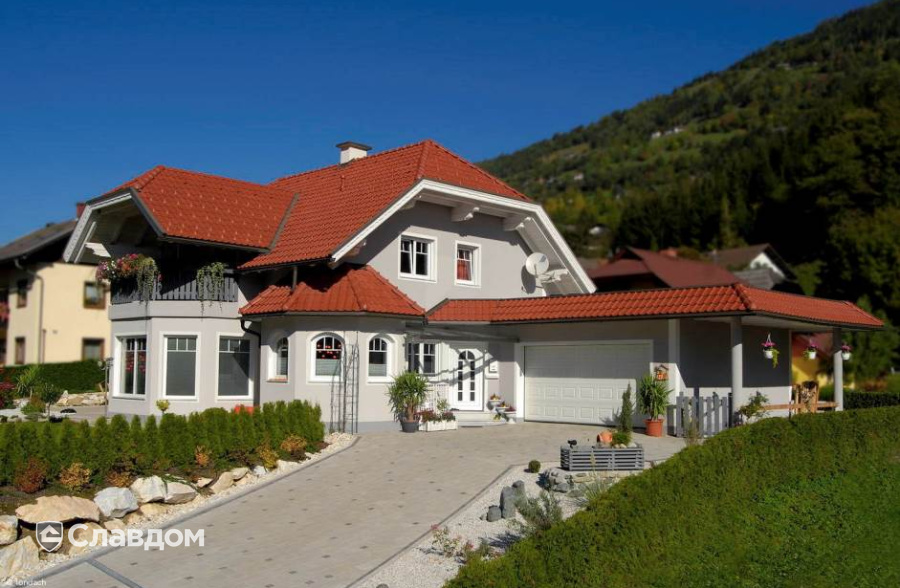 Дом с мансардой с черепицей TONDACH Sulm red engobe