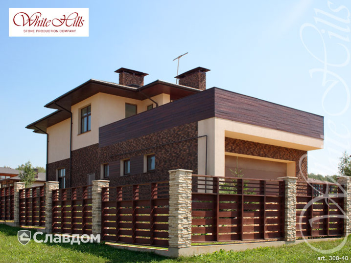 Коттедж с применением облицовочного камня White Hills Бремен Брик 308-40