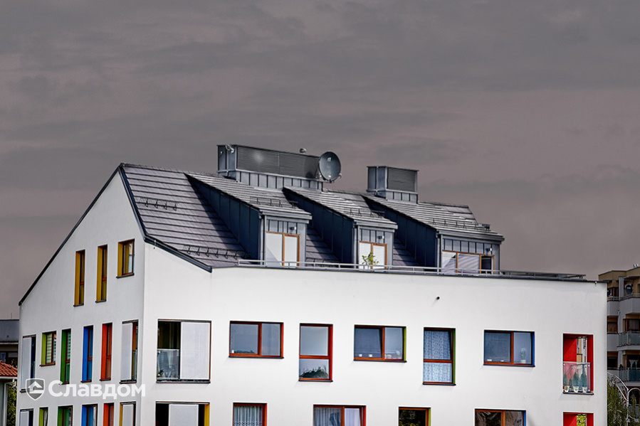 Жилой квартал с применением керамической черепицы Koramic Orea 9 anthracite matt engobe