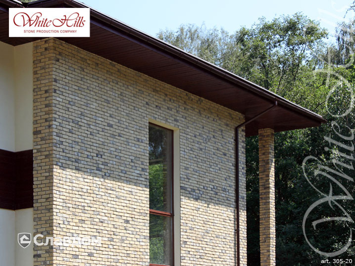 Коттедж с применением облицовочного камня White Hills Бремен Брик 305-20