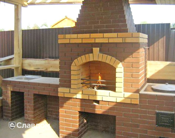 Печной комплекс с облицовкой полнотелым кирпичом КС-Керамик Шоколад