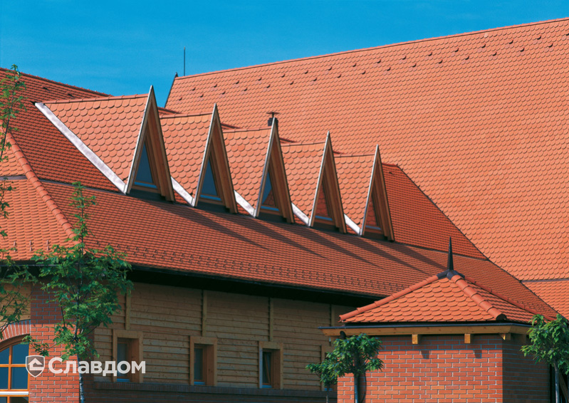 Комплекс с бассейном с крышей из черепицы Creaton Biber Klassik Naturrot