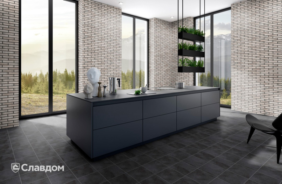 Загородный дом с облицовкой клинкерной плиткой Stroeher Wasserbrand 672 zinngrau 250*52