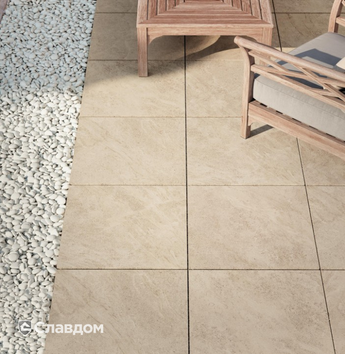 Ландшафтный дизайн частного дома с мощением плиткой Atlas Concorde Cliff цвета Bianco