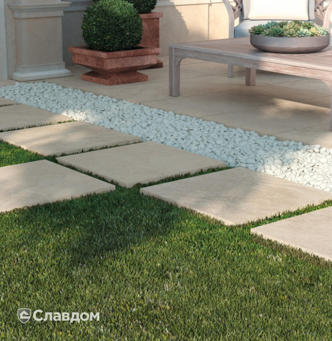 Ландшафтный дизайн частного дома с мощением плиткой Atlas Concorde Cliff цвета Bianco