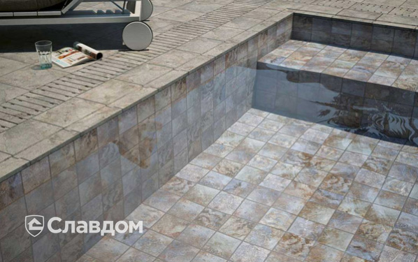 Бассейн с применением плитки Gres Aragon Ocean Coral Bay