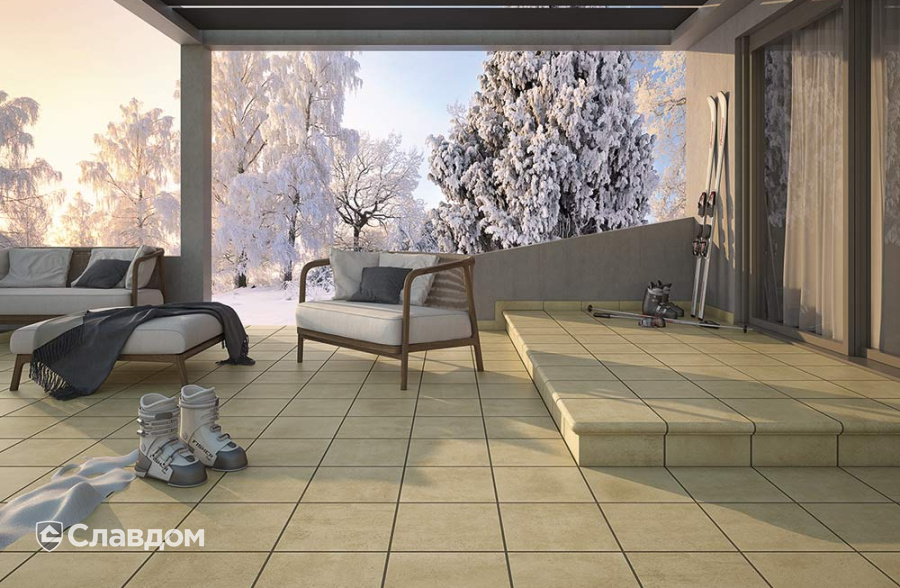 Терраса с применением плитки Gres Aragon Orion Beige