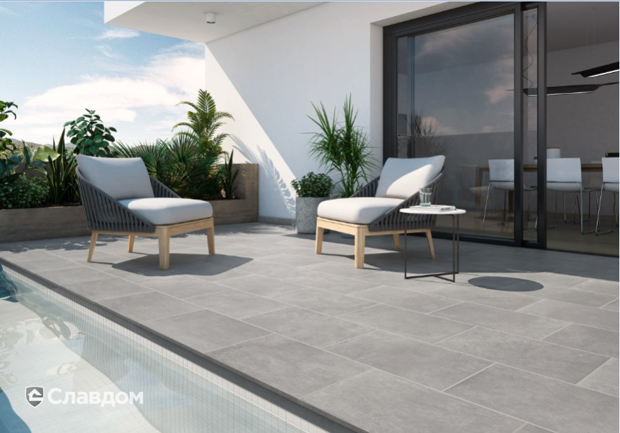 Территория у бассейна с применением клинкерной плитки Gres Aragon Capri Gris