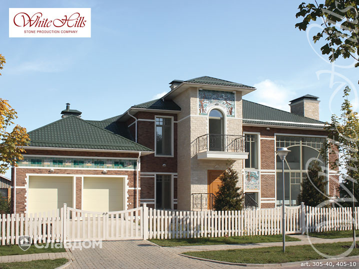 Коттедж с применением облицовочного камня White Hills Бремен Брик 305-40
