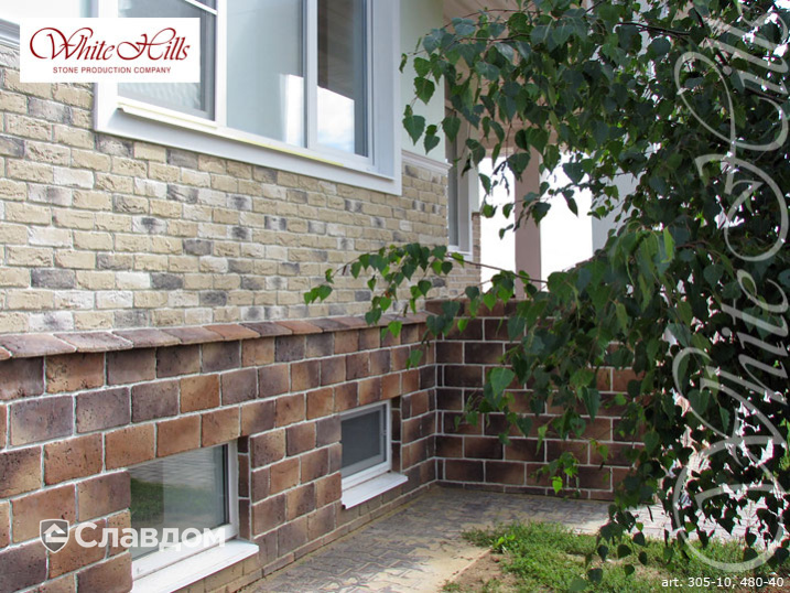 Фасад частного дома с применением облицовочного камня White Hills Бремен брик 305-10