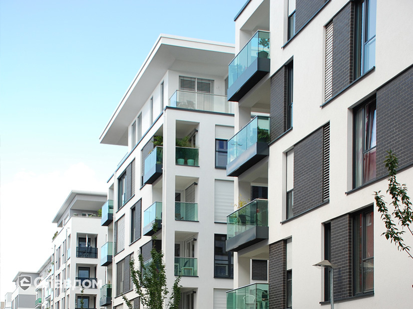 Жилой квартал с облицовкой фасадной плиткой Stroeher Keravette Chromatic 330 graphit