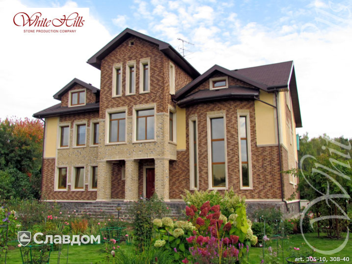 Коттедж с применением облицовочного камня White Hills Бремен брик 305-10