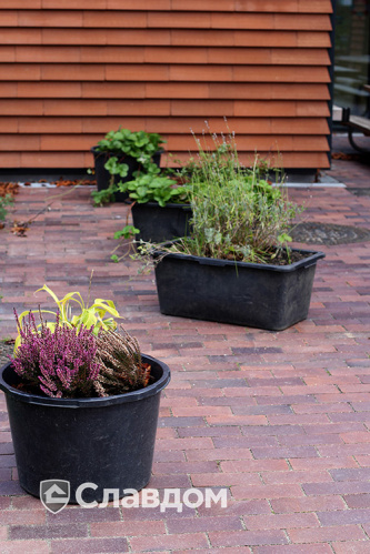 Придомовая территория с применением брусчатки MUHR 04S Rotbraun-bunt special