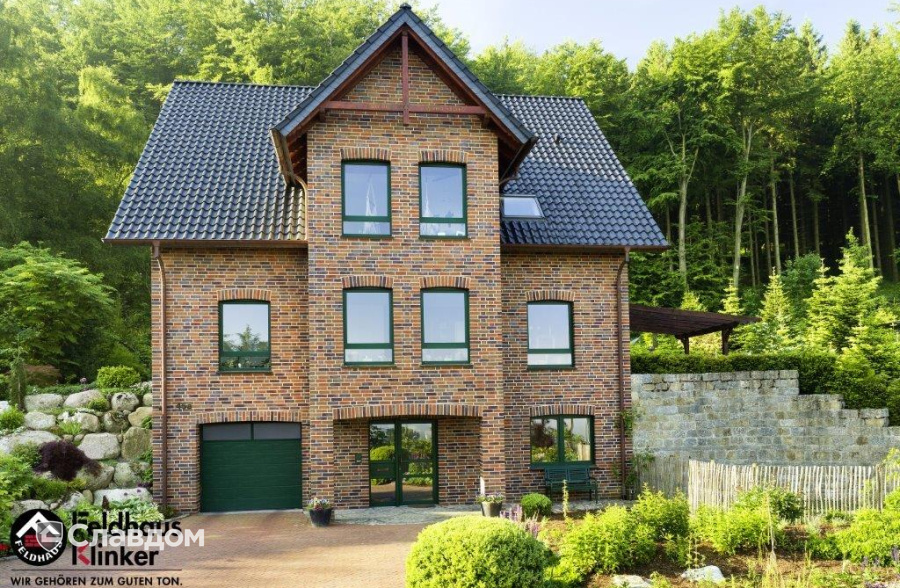 Частный дом с облицовкой кирпичом Feldhaus Klinker 661 sintra lava maris