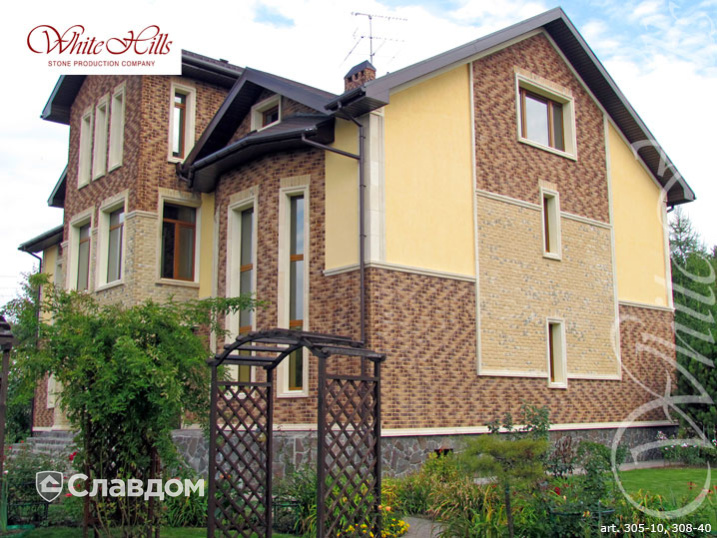 Коттедж с применением облицовочного камня White Hills Бремен брик 305-10