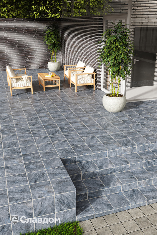 Терасса с использованием напольной плитки Interbau Abell Aschgrau